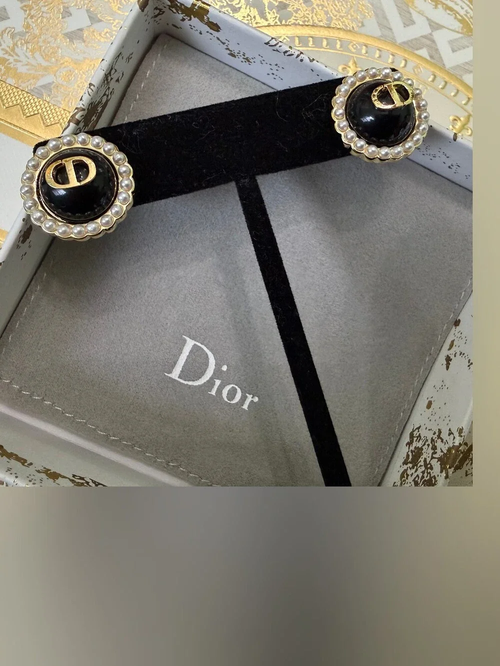 Dior Black Pearl-Trim CD Earrings